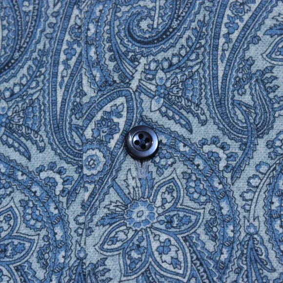 Emanuel Berg NWOT Casual Button Down Shirt Size 46 18 XXL in Blue Paisley Print